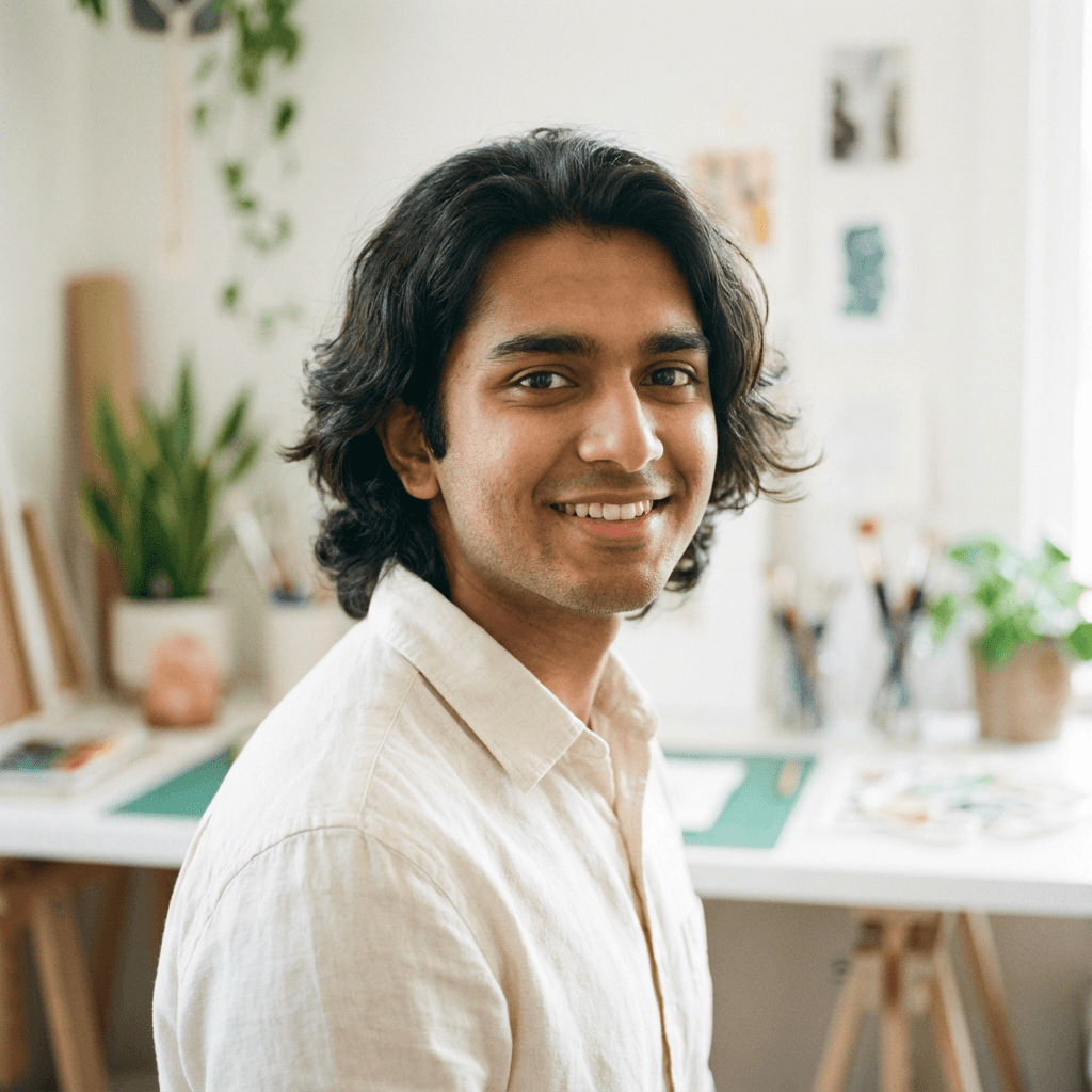 South Asian male gene therapy researcher in his mid 30s wearing a lab coat