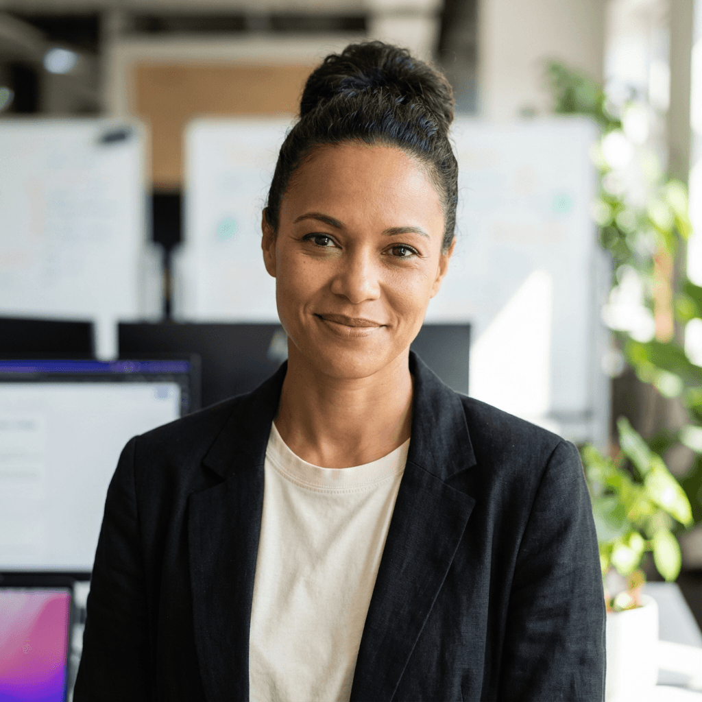 White female geneticist in her mid 40s wearing business attire